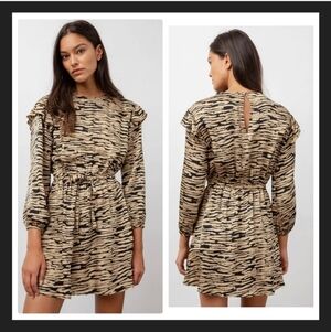 NWT Rails Ora Canyon Long Sleeve Elastic Drawstring Waist Tiger Print Dress - XS